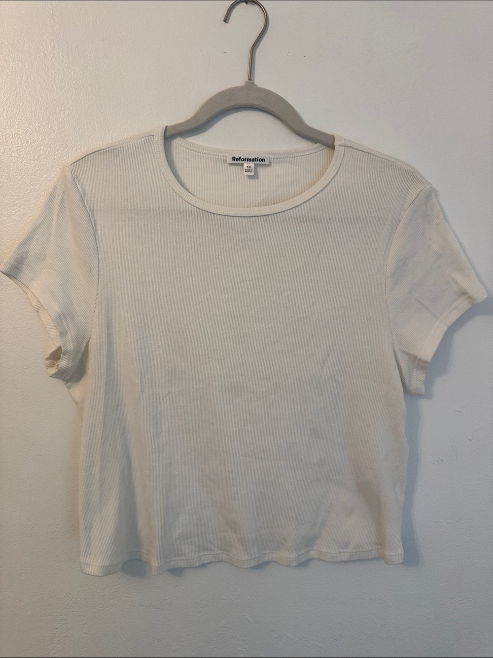 Reformation Cream Ribbed Short Sleeve Crew Tee
